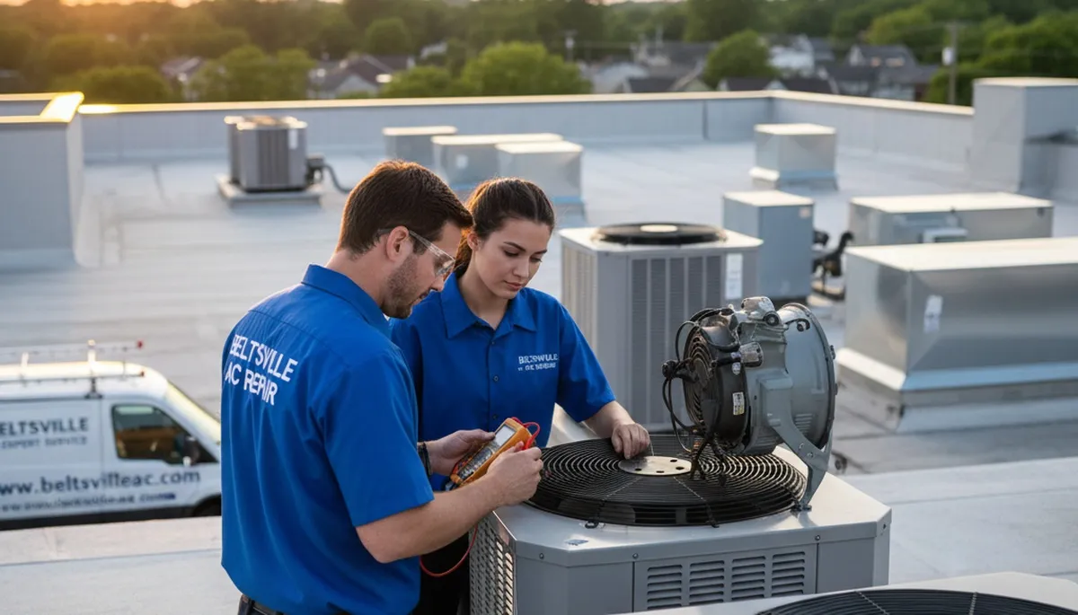 HVAC technician performing AC repair service in Silver Spring MD home