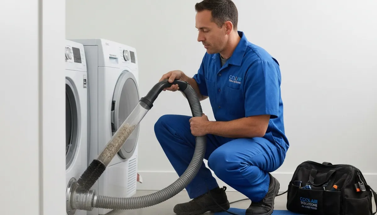 Technician performing professional dryer vent cleaning in Silver Spring, MD home